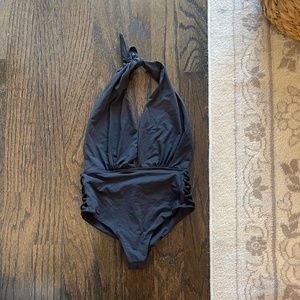 Subdued Black Tied Bathing suit - Small, Crisscross One Piece